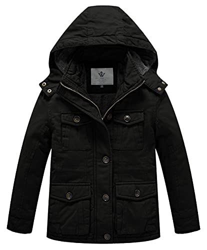 WenVen Boy's & Girl's Winter Warm Sherpa Lined Parka Coat with Removable Hood