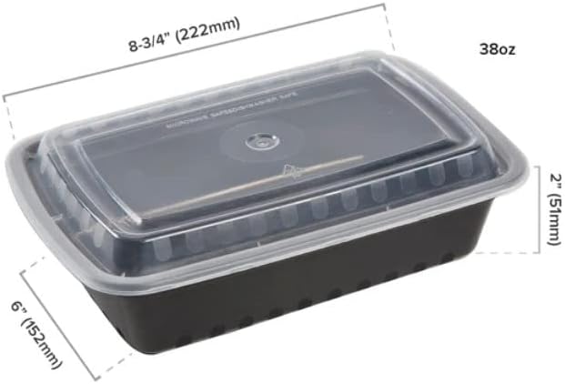 Miniatura 2 de Discount Boys Recipiente de preparación de comidas reutilizable paquete de 50 recipientes de plástico de 38 onzas con tapas sin BPA apto para