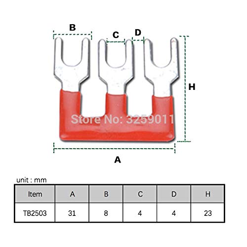 Gimax 50PCS TB2503 3 Positions 25A Wire Connector Pre Insulated Fork Type Barrier Spades Terminal Strip Jumper Block red - (Color: Red)