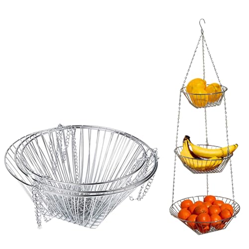 Cesta grande de frutas de alambre de 3 niveles para organizar alimentos y evitar el desorden 8