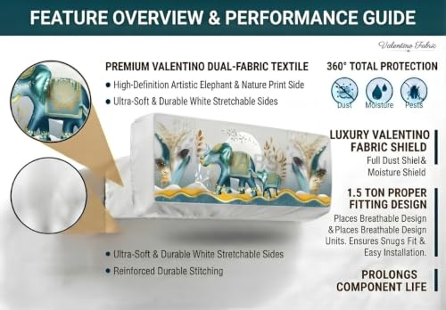 Image of Polyester Printed Air Conditioning Dust Cover Folding Designer Ac Cover For Indoor Split Ac 1.5 Ton (97X 31X 21 Cm ) (Elephant)