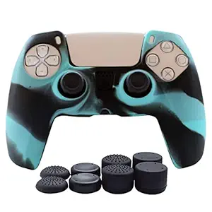 PS5 Controller Skin,Hikfly Silicone Cover for PS5 Grips Playstation 5 Controller Cover Protector Sleeve Kits Video Games with FPS Pro Thumb Grips Caps(Blueblack)