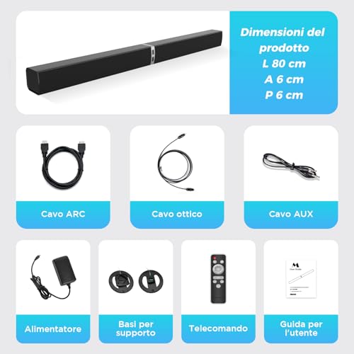 Hoylludll Bluetooth Soundbar Per Tv, 32 Inch Staccabile 2 In 1 Sound Bar Per Televisore Con Audio Potente, Altoparlanti Per Tv Per Home Theater Audio, 2.0 Canali Con Opt/Arc/Aux - 8