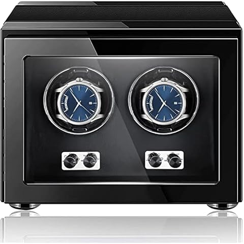 NEWTRY Automatic Watch Winder Double Watches Winder Boxes with LED Light Quiet Motor for Watches Display for Men and Women Gift AC Adapter Cover
