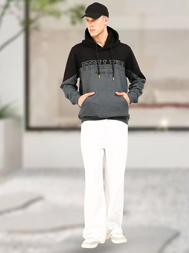 Image of STELLERS Men's Oversized Color Blocked Hoodies - Charcoal Grey | Premium Cotton | Feather Touch Feel | Sustainable