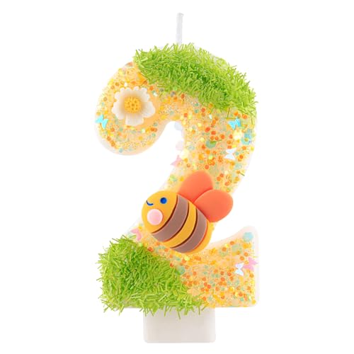 Abelhas e flores decoração bolos de aniversário, velas de aniversário NSJFS 2, decoração pastel vela de aniversário 2 anos Cake Topper para meninos meninos e meninas