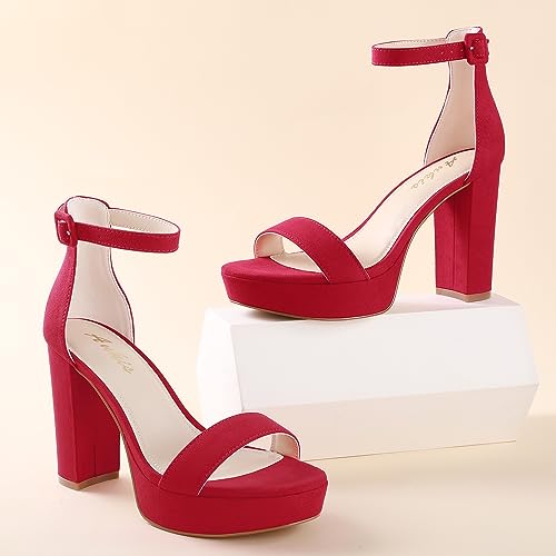Image of Ankis Chunky Platform Heels - 4 Inch Block Heeled Sandals for Women - Comfortable Open Toe Strappy Heels - Black, Nude, White, Silver, Gold - Summer Dress Shoes