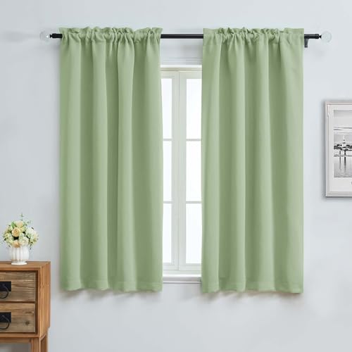 Image of Aiyufeng Light Green Blackout Curtains for Bedroom 63 Inch Length 2 Panels, Solid Thermal Insulated Energy Saving Rod Pocket Window Treatment Curtains Blackout Drapes, W40 x L63 Inch,Light Green
