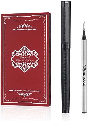 Pemmeed Rollerball Pen Stainless Steel with 23k Gold Trim,Elegant Business Matt Metal Fine Point Gel Ink Rollerball Pens with Gift Box for Men Women (G8-black)