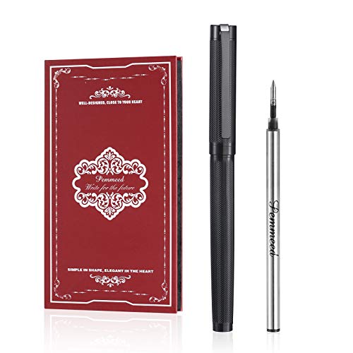 Pemmeed Rollerball Pen Stainless Steel With 23K Gold Trim,Elegant Business Matt Metal Fine Point Gel Ink Rollerball Pens With Gift Box For Men Women (G8-Black) #TOP3