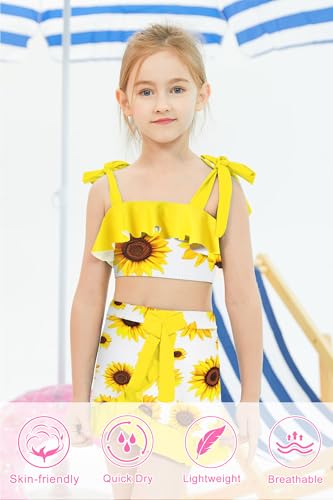 Image of ALISISTER Girls Swimsuit 3 Piece Bathing Suits Flounce Bikini Tankini Set Beach Swimwear with Cover Ups Skirt for 3-8 Years