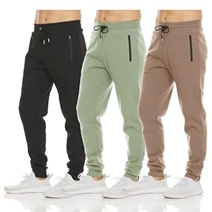 PURE CHAMP Mens 3 Pack Fleece Active Athletic Workout Jogger Sweatpants for Men with Zipper Pocket and Drawstring Size S-3XL