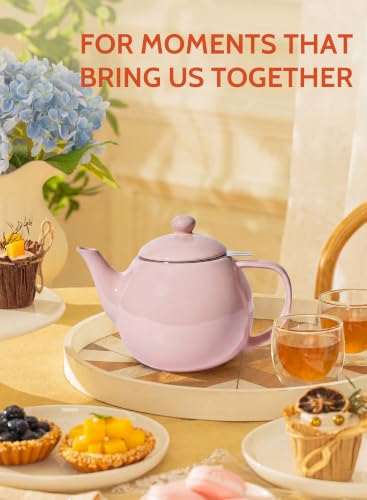 Image of Sweese Porcelain Teapot 27 oz with Infuser for Loose Leaf Tea, Pink