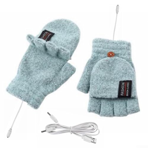 Drivstraw Guantes térmicos alimentados por USB para invierno, diseño de pantalla táctil de medio dedo con calefacción de doble cara, calor de 40-50 ℃, compatibles con batería externa de 5 V / teléfono