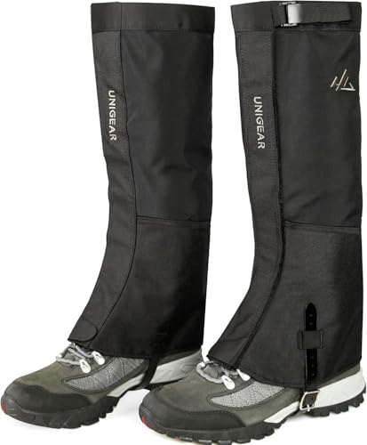 Unigear Ocieplacze outdoorowe, wodoodporne, do wędrówek, ochrona nóg, do jazdy na rowerze, trekkingu, śniegu, wędrówek, regulowane, oddychające