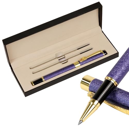 Nice Ballpoint Pen Luxury Fancy Pen Ink Rollerball Pen Frosted Lacquer Gold Trim Smooth Writing Executive Designer Gift Pens Set for Men and Women with Box and 2 0.7mm Extra Refill