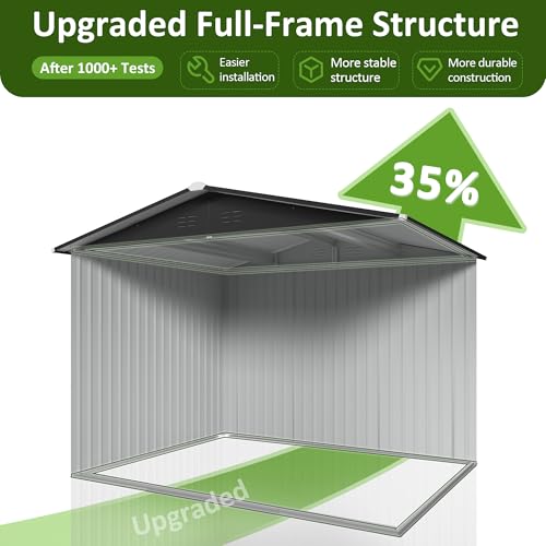 Image of DAUSOLA 8x6 FT Outdoor Storage Shed, Metal Garden Tool Shed with Updated Frame Structure and Lockable Doors, Ideal for Backyard Garden Patio Lawn, Brown