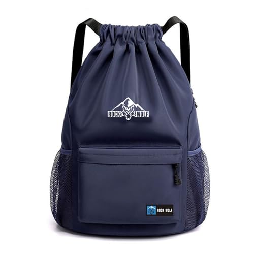 ROCK WOLF Mochila Deporte Hombre & Mujer, Azul - Bolsa de Cuerdas Impermeable Piscina, Yoga, Gym - Mochila Saco Gimnasio Pequeña