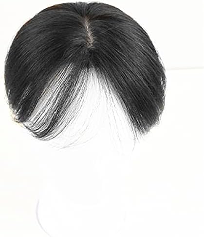 Real Human Hair Topper Light Thin Clip in Hair Bangs for Women and Men 6 inches Middle Part Straight Hairpieces for Mild Hair Loss Volume (1B)