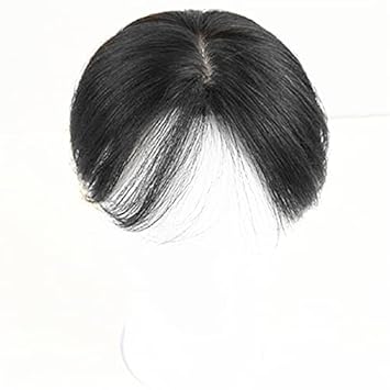 100% Human Hair Topper Toupee Light Thin Clip in Crown Hair Bangs for Women and Men 6 inches Mid Part Straight Hairpieces for Mild Hair Loss Volume (1B)