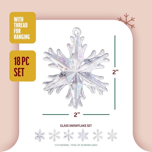 Klikel Glass Snowflake Ornament - Winter Christmas Tree Hanging Decorations - Set of 18