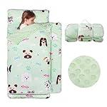 Nap Mat: Toddler Nap Mat with Removable Pillow and Removable Fleece Minky Blanket, Light Weight and Soft Perfect for Preschool and Daycare, 55"x22" Fit Standard Cot