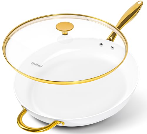 MICHELANGELO Large Frying Pan with Lid 14 Inch Ceramic Skillet with Non-Toxic Coating Non Stick Fry Pan with Ergonomic Handle Induction Compatible