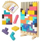 ACOMTUO Intelligenz Puzzle, Tetris Holzpuzzle Kinder, 3D Puzzle Tetris Spiel, mit 10 Karten, Montessori-Spiele 3 4 5 6 Jahre, 3 in 1 Tangram Holzpuzzle Kinder, Geschenke, Geburtstag, Weihnachten