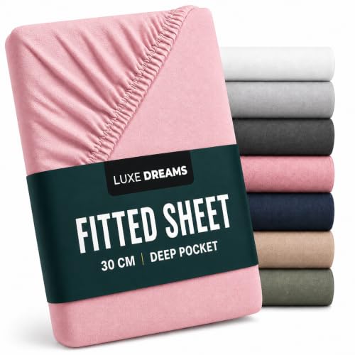Image of Luxe Dreams Cotton Single Fitted Sheet Deep Pocket 12 inches (30cm) Baby Pink 100% Cotton, Luxury Ultra Soft Bed Fitted Sheets Wrinkle & Fade Free, Machine Washable, Durable & Long Lasting (90x190) cm