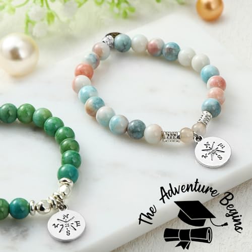 Remuuly 16 Set Graduation Bracelet Gifts for Her or Him Graduation Compass Beaded Bracelets Graduate College High School Inspirational Gifts for Classmates3