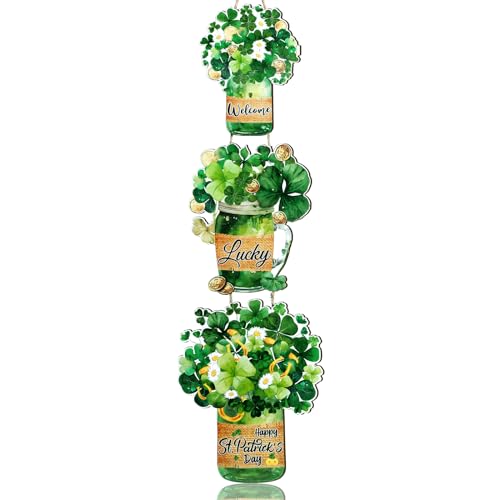 Thyle 3 Pcs Beach Decorations Home Wall Coastal Decor Welcome Sign Wreath Starfish Seashells Wooden Door Sign Blue Starfish Door Decorations for Holiday Indoor Farmhouse Home (Shamrock)