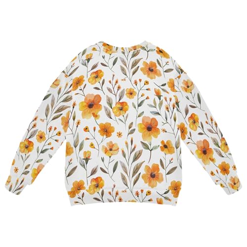 JUNZAN Cute Summer Orange Yellow Flowers Kids Girls Hoodie Sweatshirt Fleece Boys Sweat Shirt Camping 4T2