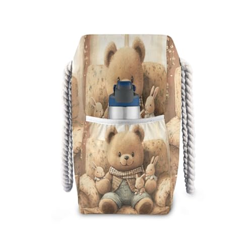 Teddy Bear on The Sofa Beach Bag & Travel Tote Bag Large Sandproof with Zipper Closure, Wet Pouch for Swim Gym Travel3