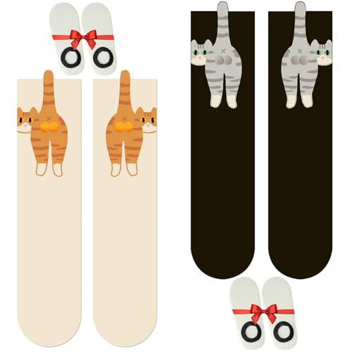 REALOKMAN Calzini a Forma di Palline di Gatto in Cotone, Nuovi E Graziosi Calzini a Compressione con Palline di Gatto(Beige+Black)