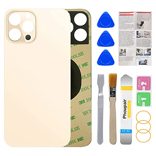 Phoupair Rear Back Glass Replacement Compatible with iPhone 12 Pro Max 6.7 Inches All Carriers with Professional Repair Kit and Installation Instruction (Gold)