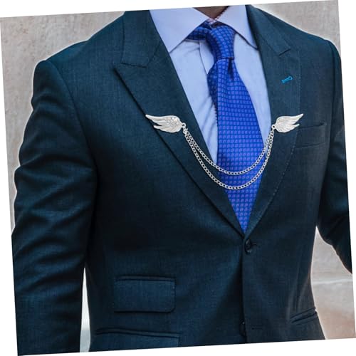 Broche aile homme avec chaîne en métal ciselé élégant accessoire col costume