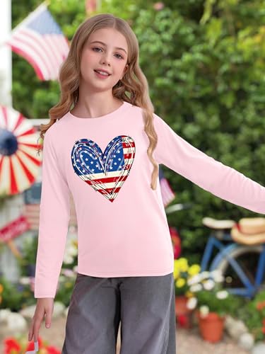 Image of Ithalt 4th of July Outfit Kids Girls American T Shirt USA T-Shirt Fourth of July Tops Patriotic Long Sleeve Tops