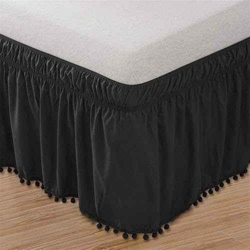 Falda de la Cama Pompón de la Franja de Cama Falda Volante elástico de la Cama Wrap Around bedskirt fácil Encendido/Apagado 16inch Gota Blanco Negro Gris Doble Completo de la Reina Rey Cubre Somier