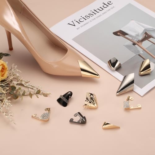 Image of uxcell 6Pcs Metal Shoes Pointed Protector High Heel Toe Caps Cover Durable Shoe Tip Cover Pointed Shoe Head Tips Cap for Shoe Protection Repair, Shoe Protection (Gold /Silver /Black, 30mm)