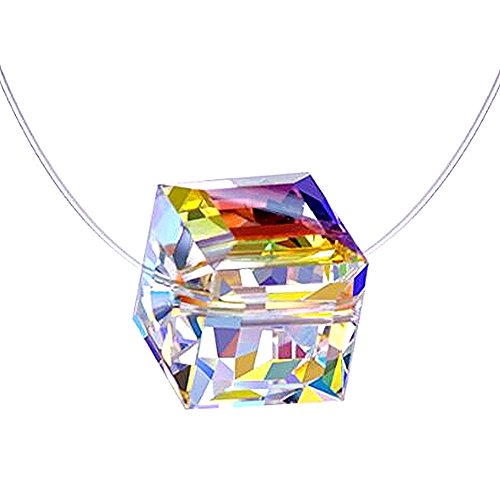 Preisvergleich Produktbild LOCHING Fashion Halskette aus Sterlingsilber, mit Kristall-Würfel, unsichtbare Halskette, Angelschnur