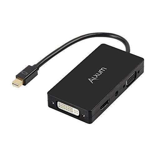 Alxum 4-in-1 Mini DisplayPort (Compatible Thunderbolt) to HDMI/DVI/VGA Adapter Cable with Audio Output Converter [DP 1.2 Version] for Apple MacBook Air Pro, Microsoft Surface Pro, Surface Book, Black