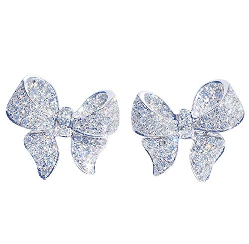 Cute Bow Knot Stud Earrings 925 Sterling Silver Cubic Zirconia CZ Simulated Diamond Small Cute Bow Tie Earrings Jewelry