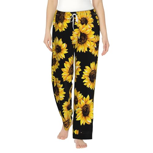 Pantalon de détente femme imprimé tournesol ample et extensible à poches