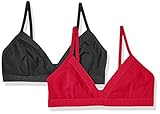 Hanes Ultimate Women's Casual Comfort Logo Wirefree Triangle Bra 2-Pack, Black/Crimson Sunset, Small