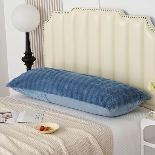 Uhamho Fluffy Faux Fur Body Pillowcase, Luxury Bubble Waffle Carved Plush Long Size 21"x54" Body Pillow Cover for Adults and Children Soft and Furry, Zipper Closure, Dusty Blue by Uhamho - Used condition - Image 5