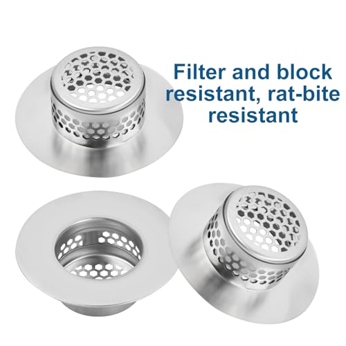 Volumoon Abflusssieb Edelstahl, 3 Stück Abflusssieb Küchenspüle, Schnell Ablaufend, Einfach zu Reinigen, Haarsieb Dusche, für Küche, Badezimmer, Toilette Schutz Der Drainage (Silber)