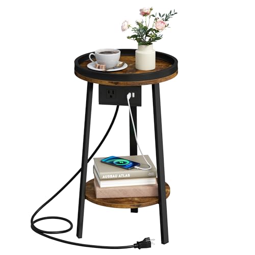 Table de nuit avec prises intégrées et double plateau pour petit espace