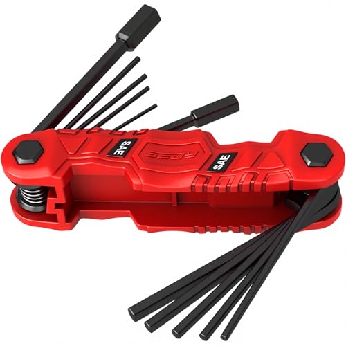11-Piece Large Folding Hex Key Set SAE (3/32"-1/2"), Heavy Duty Allen Wrench Set, Portable Tool for Archery, Bike Repair, Furniture, and Basic Home Maintenance (Red)