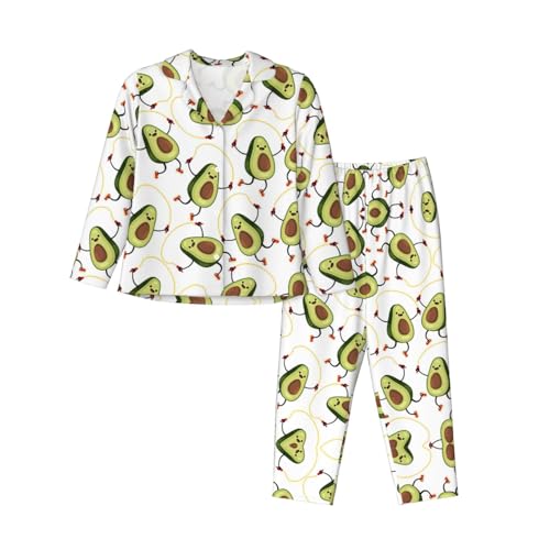 Pyjama avocat femme ensemble de détente manches longues boutonné avec poches vêtement de nuit