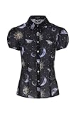 Hell Bunny Solaris Sun Moon Stars Gothic Wicca Chiffon Shirt Top Blouse XS-4XL, Black, XX-Large